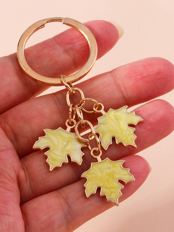 IG Style Ginkgo Leaf Alloy Enamel Bag Pendant Keychain