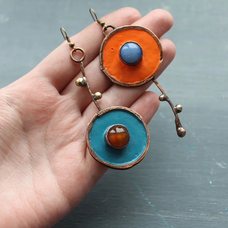Vintage asymmetrical graffiti antique bronze earrings