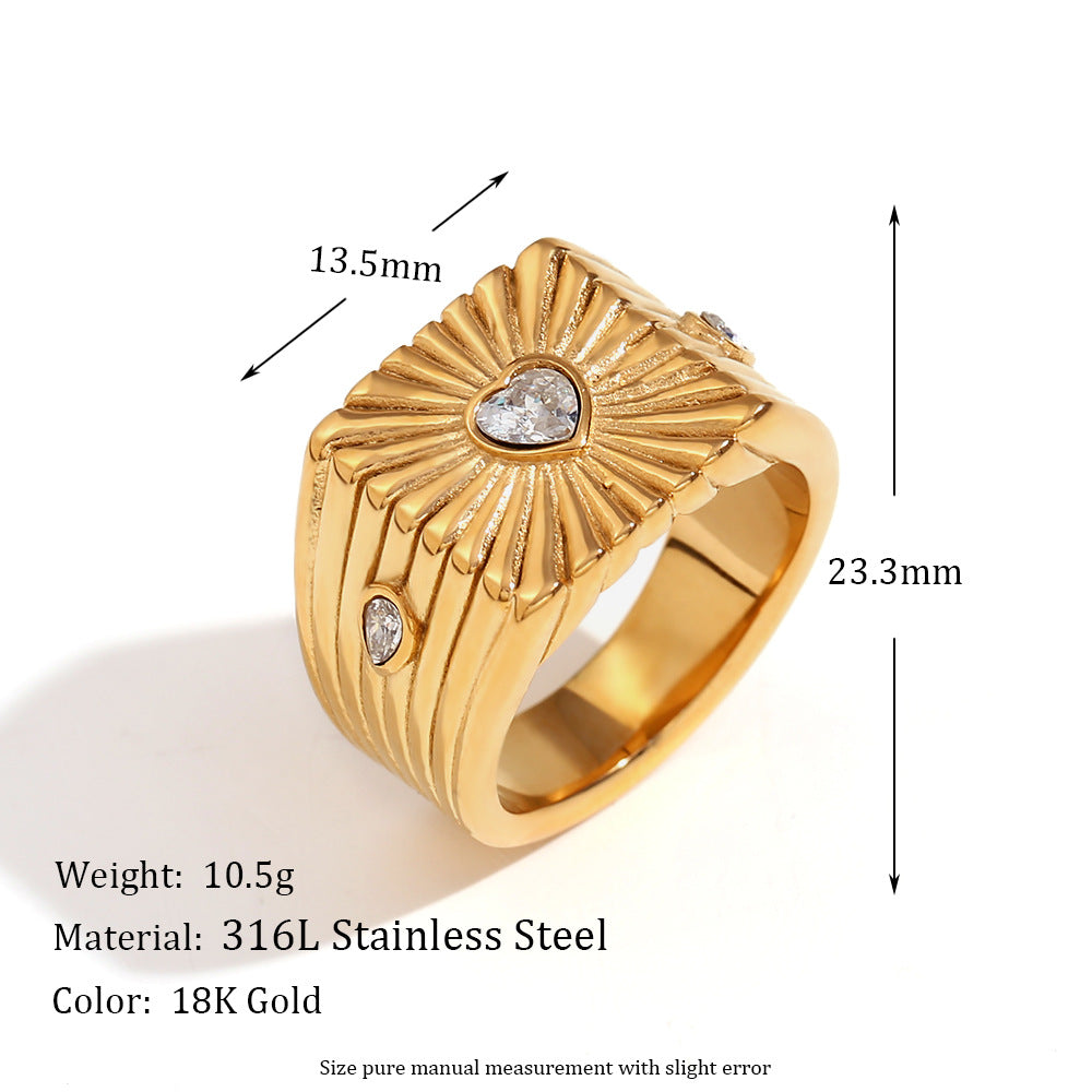 Vintage Fashion Retro Quadrilateral Geometric Stainless Steel 18K Gold Plated Rings
