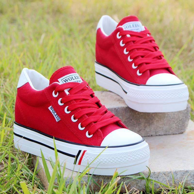 Mature Ladies Canvas Shoes Trifle Platform White Shoes