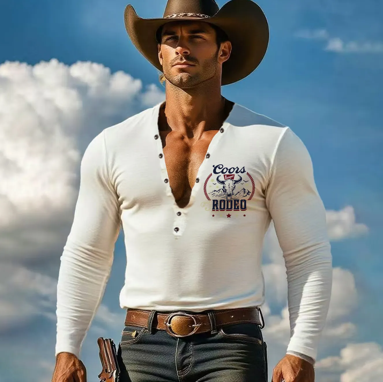 Stylish Logo Long Sleeve Henley Shirt