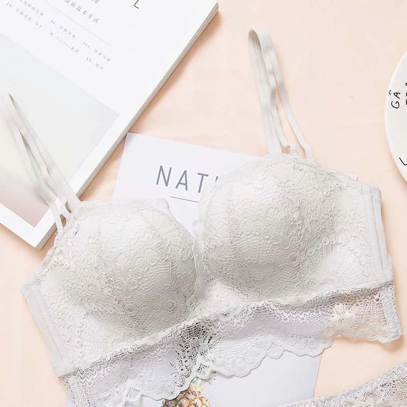 DERUILADY Lace Floral Wireless Bra Sexy Backless Lingerie Comfortable Adjustded Bras For Women Underwear Push Up Bralette Top