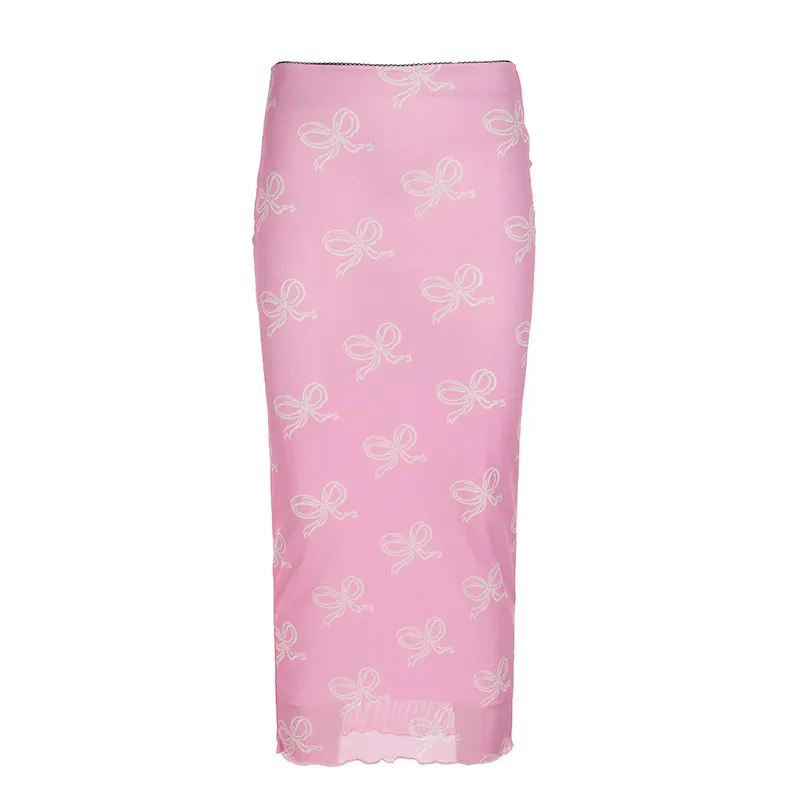 Churchf 2024 Butterfly Print Skirt Female Summer Temperament High Waist Hanging Thin Net Dress In The Long Skirt