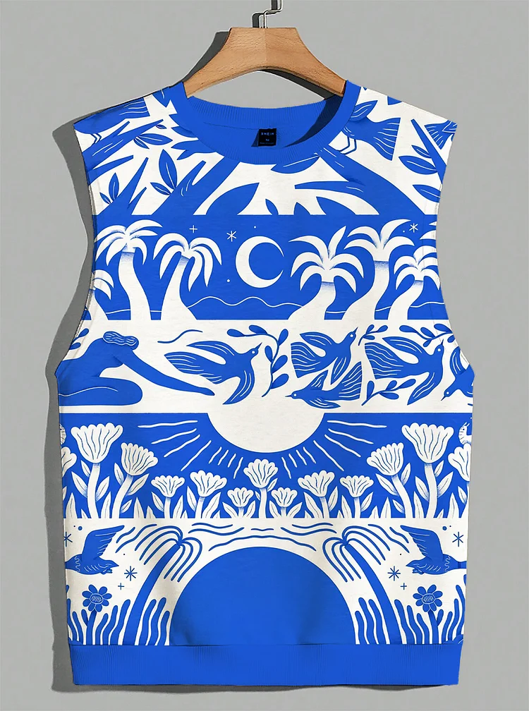 Men's Vacation Style Tropical Scenery Print Tank Top