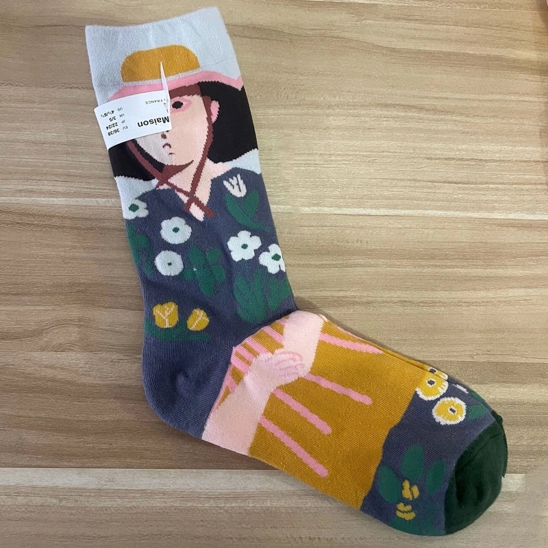 Women’s Minimalist Human Houndstooth Cotton Crew Socks A Pair