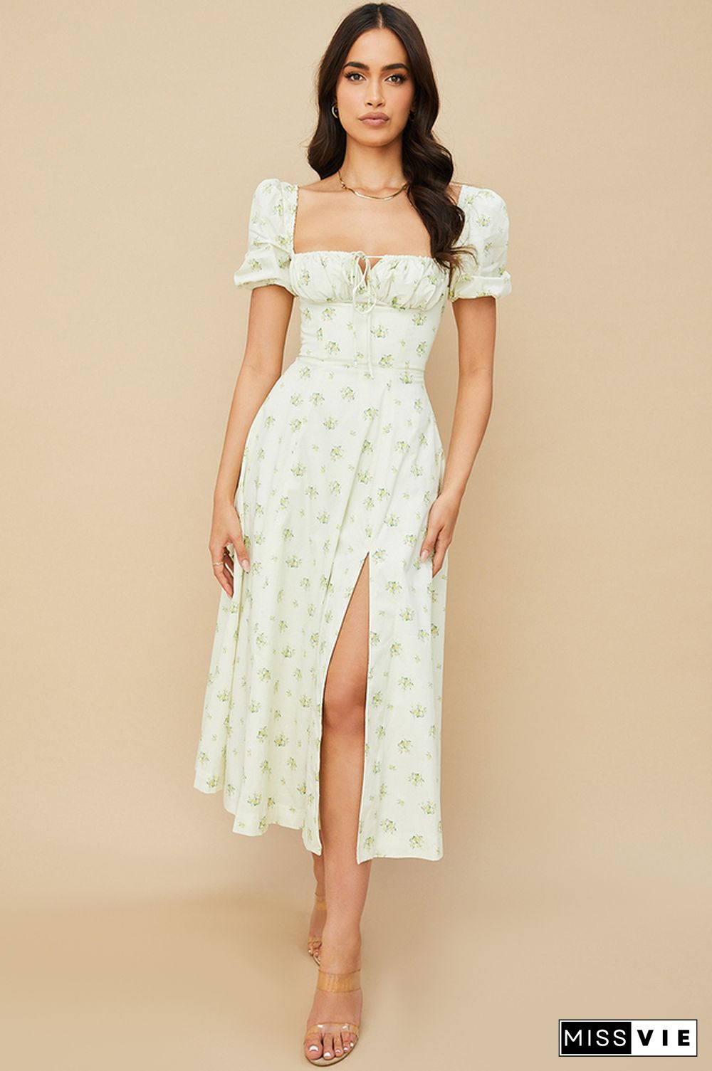 Nwbetter Floral Puff Sleeve Boho Midi Dress