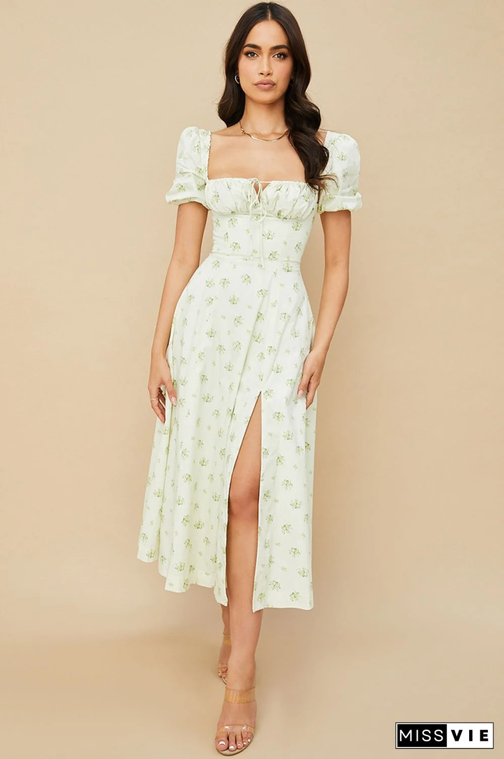 Nwbetter Floral Puff Sleeve Boho Midi Dress