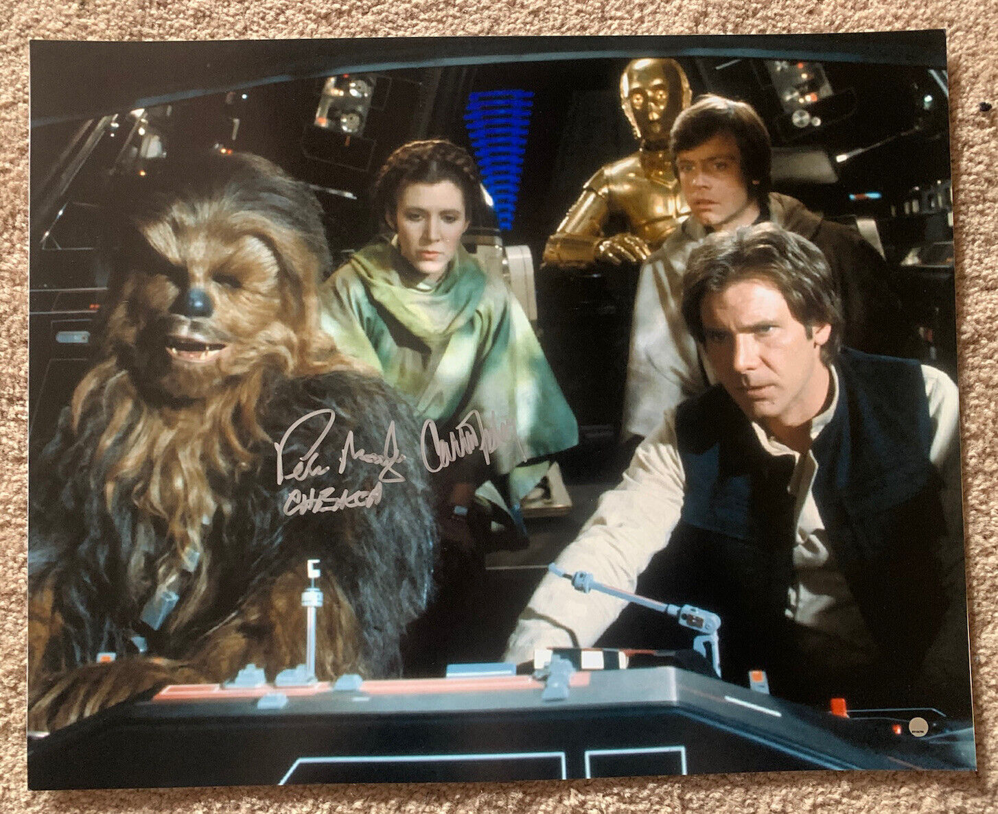 Carrie Fisher Peter Mayhew Star Wars 16x20 Signed Photo Poster painting PSA Steiner Certified G1