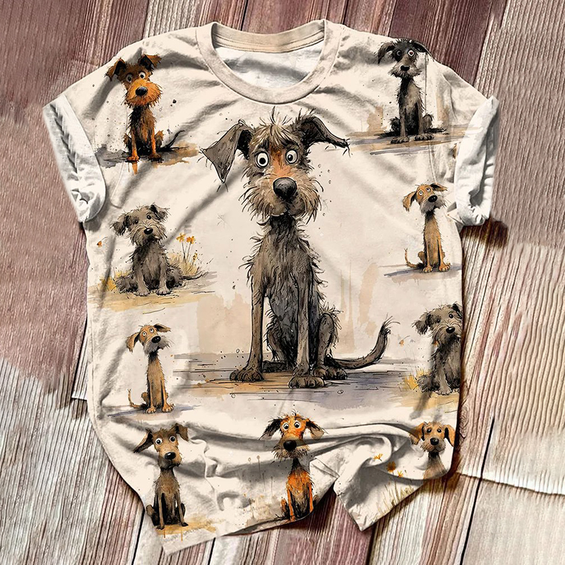 Cute Furry Lovely Dog Drawing Print T-Shirt wearshes