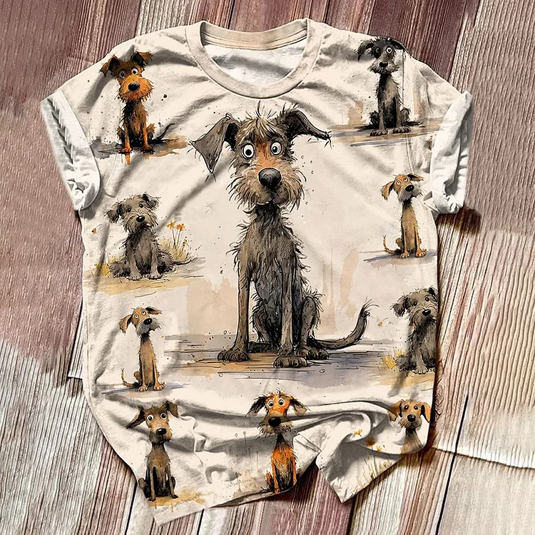 Cute Furry Lovely Dog Drawing Print T-Shirt
