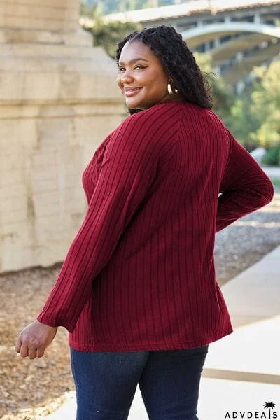 Basic Bae Full Size Ribbed Round Neck Long Sleeve Knit Top