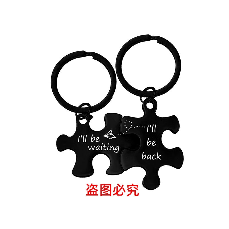 Key Chain Spot Stainless Steel Couple Jigsaw Pendant Pendant Valentine’s Day Gift Metal Keychain Engraving