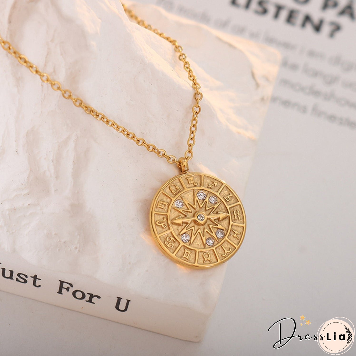 Zircon Titanium Steel Timepiece Shape Necklace