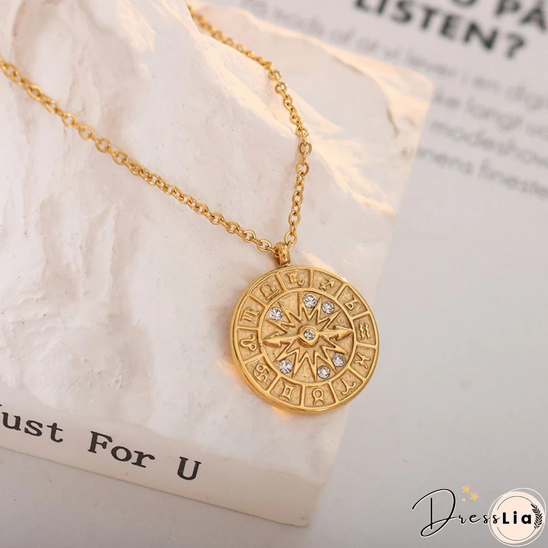 Zircon Titanium Steel Timepiece Shape Necklace