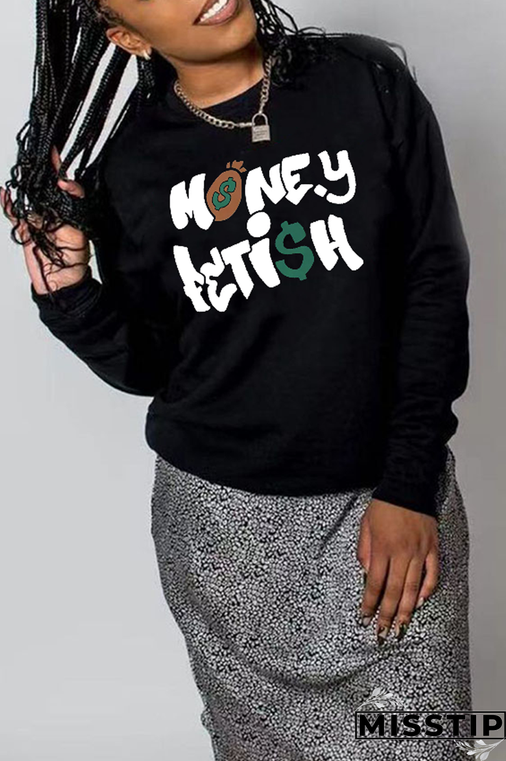Black Vintage Simplicity Print Letter O Neck Tops