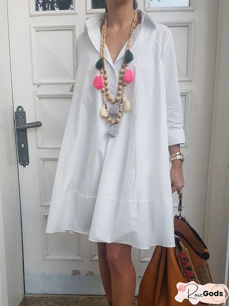 Casual Solid V Neck Dress