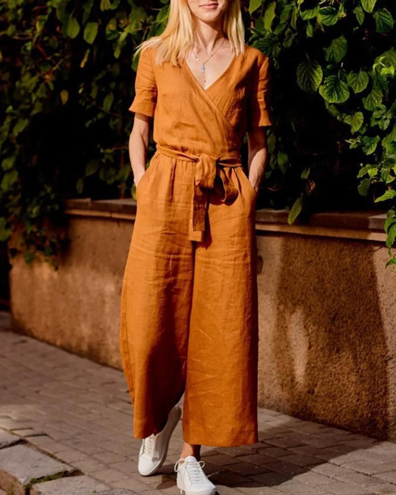 Casual solid color jumpsuit