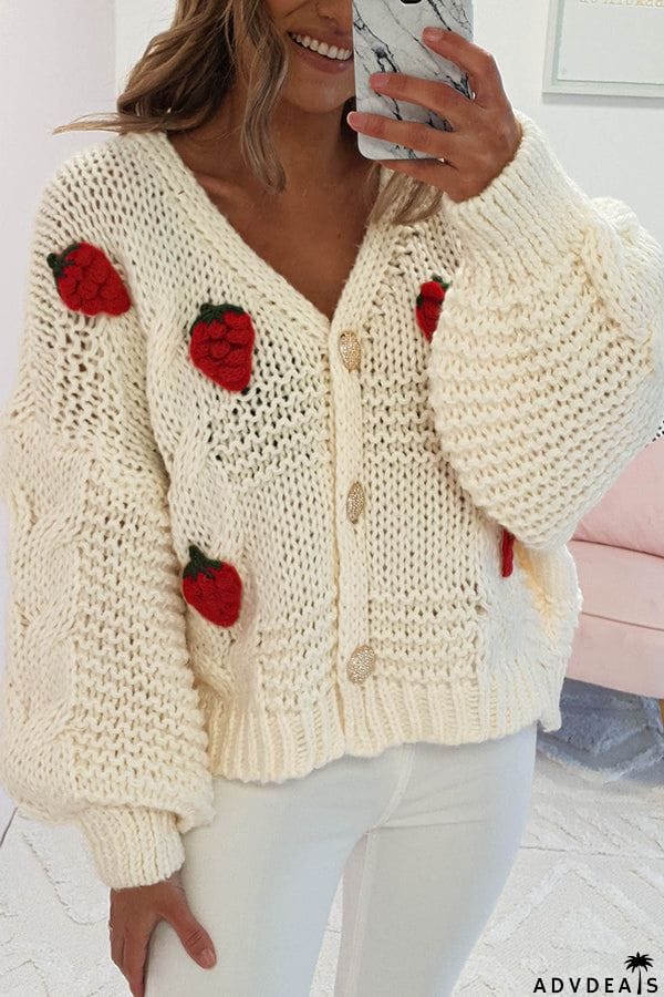 Strawberry Crochet Button Cardigan