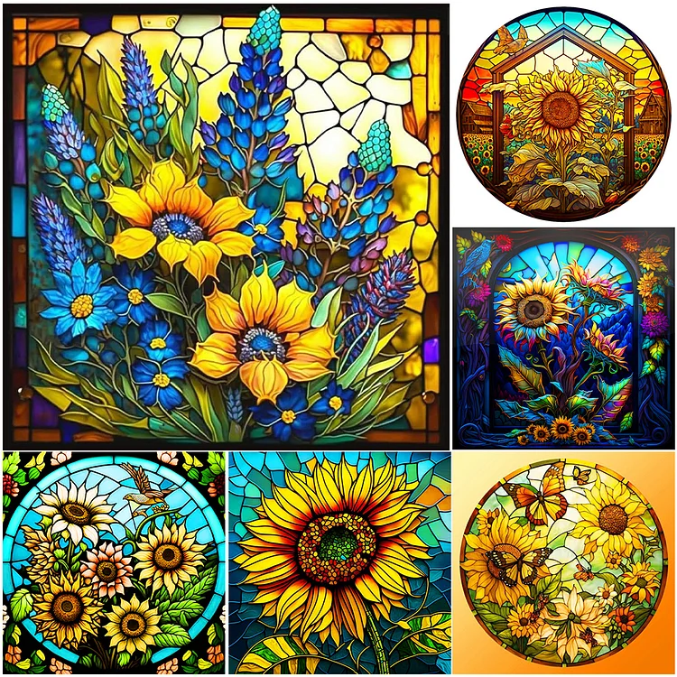 6pcs/Set Stained Glass Flower - Full Round - Diamond Painting (30*30cm)
