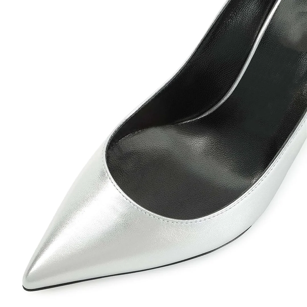 Silver Metallic Finish Croc-Embossed Pointed Heel Pumps
