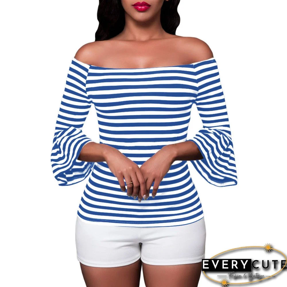 Light Blue White Stripes Off-the-shoulder Top