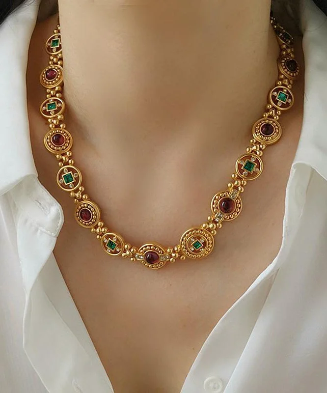 Classy Gold Copper Overgild Hollow Out Coloured Glaze Collar Necklace