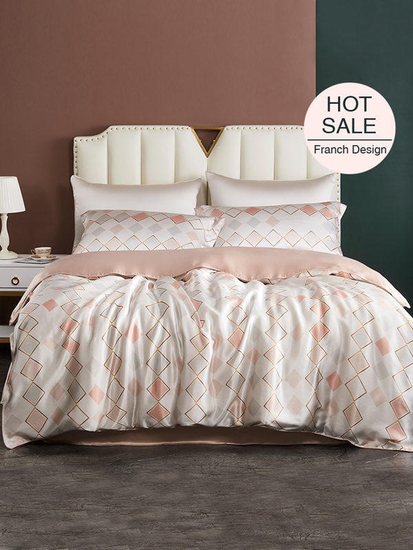 Geometry Printed Silk Duvet Cover Set 4pcs