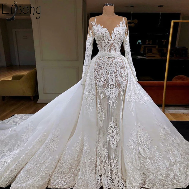 Long Sleeve Luxury Lace Applique Vintage Wedding Dresses Cheap Luxury Bridal Gowns Online