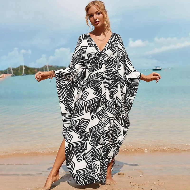 Uveng Uveng Robe Beach Coat Beach Vacation Sunscreen Long Dress Bikini Blouse Swimsuit Over A Woman