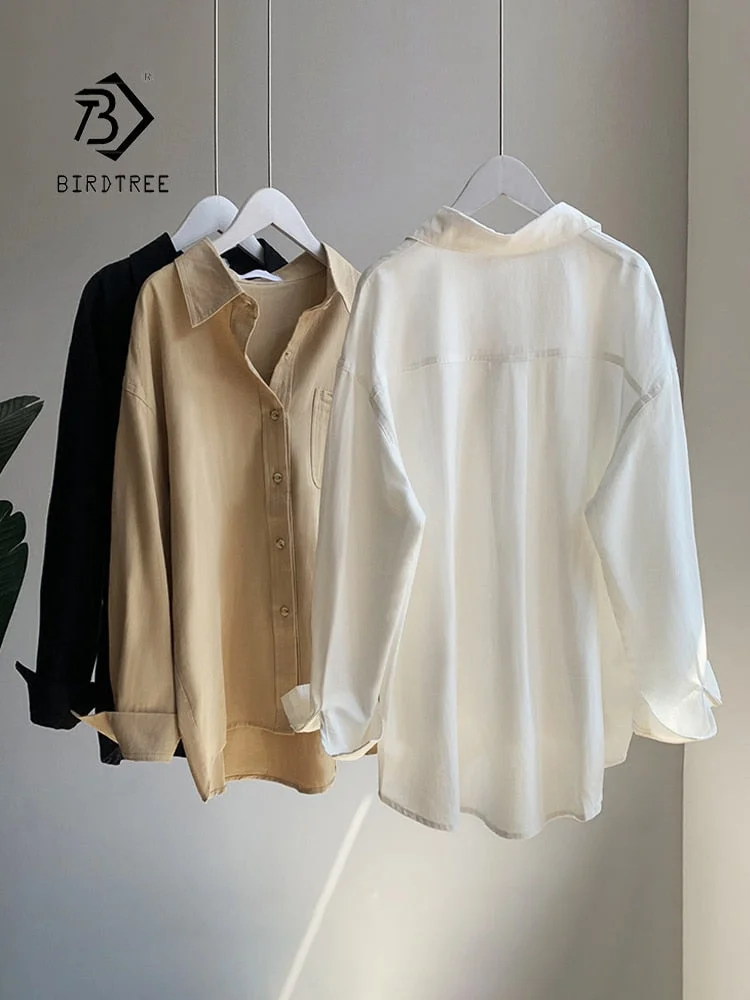 Tlbang Autumn New Women Loose Cotton White Shirt Turn-Down Collar Button Up Blouse Full Sleeve Casual Wear Spring Basic Tops T2700
