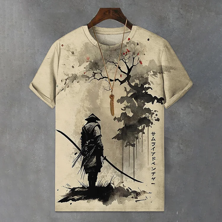 Men's Japanese Samurai Ink Art Print Comfortable T-shirt