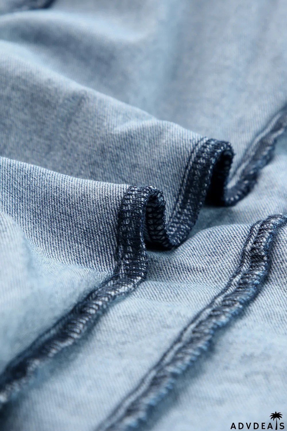 Sky Blue Ruffle Trim Half Sleeve Denim Shirt