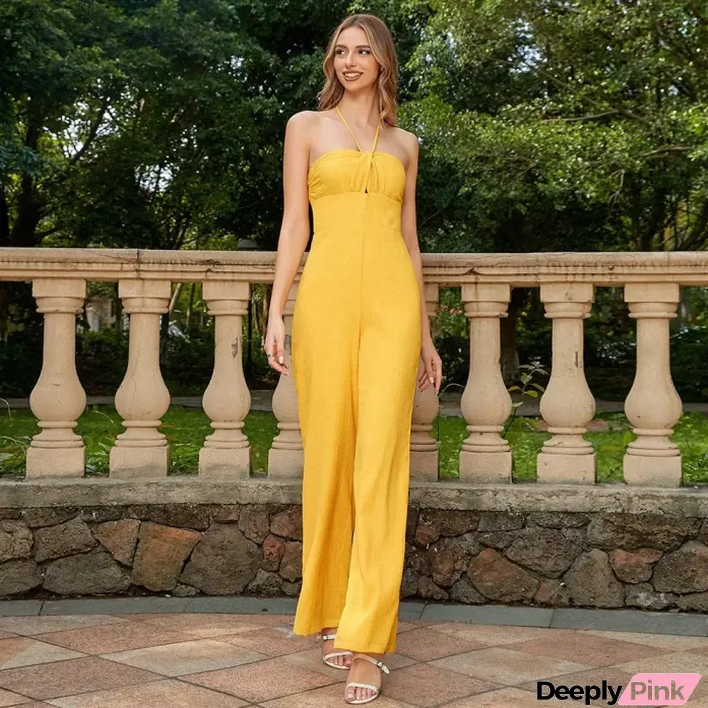 New Slim Halterneck Open-back Bandeau Jumpsuit