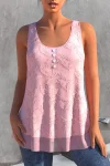 Plus Size Decorative Buttons Mesh Jacquard Tank Top