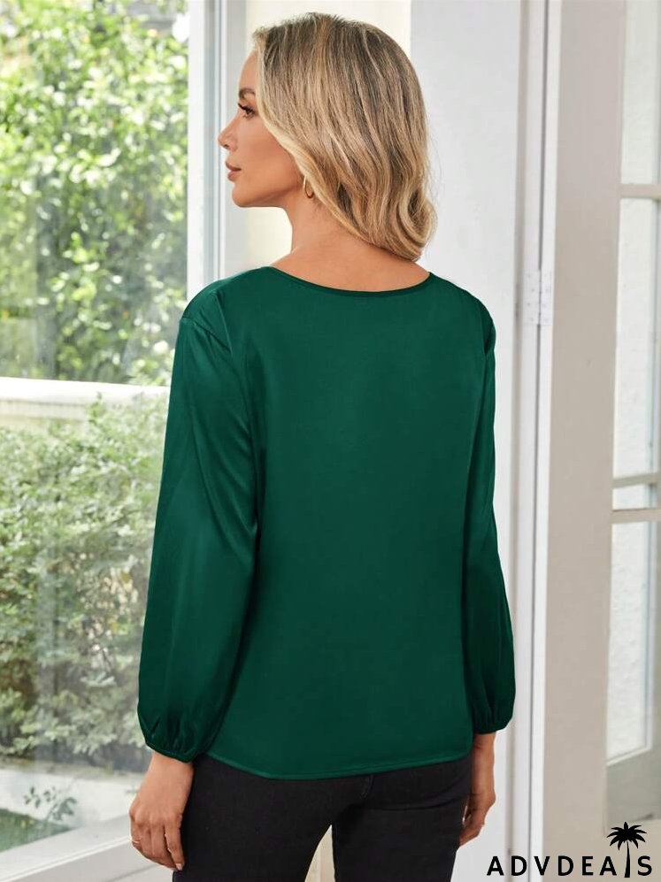 Lantern Sleeve Knot Side Solid Blouse