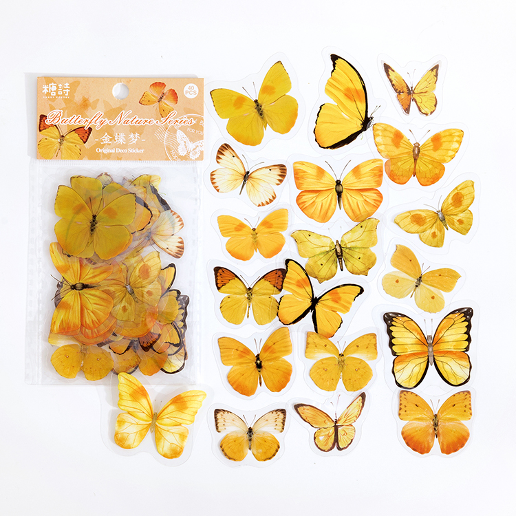 JOURNALSAY 40 Pcs Kawaii Colorful Butterfly Retro Transparent Journal PET Sticker Pack