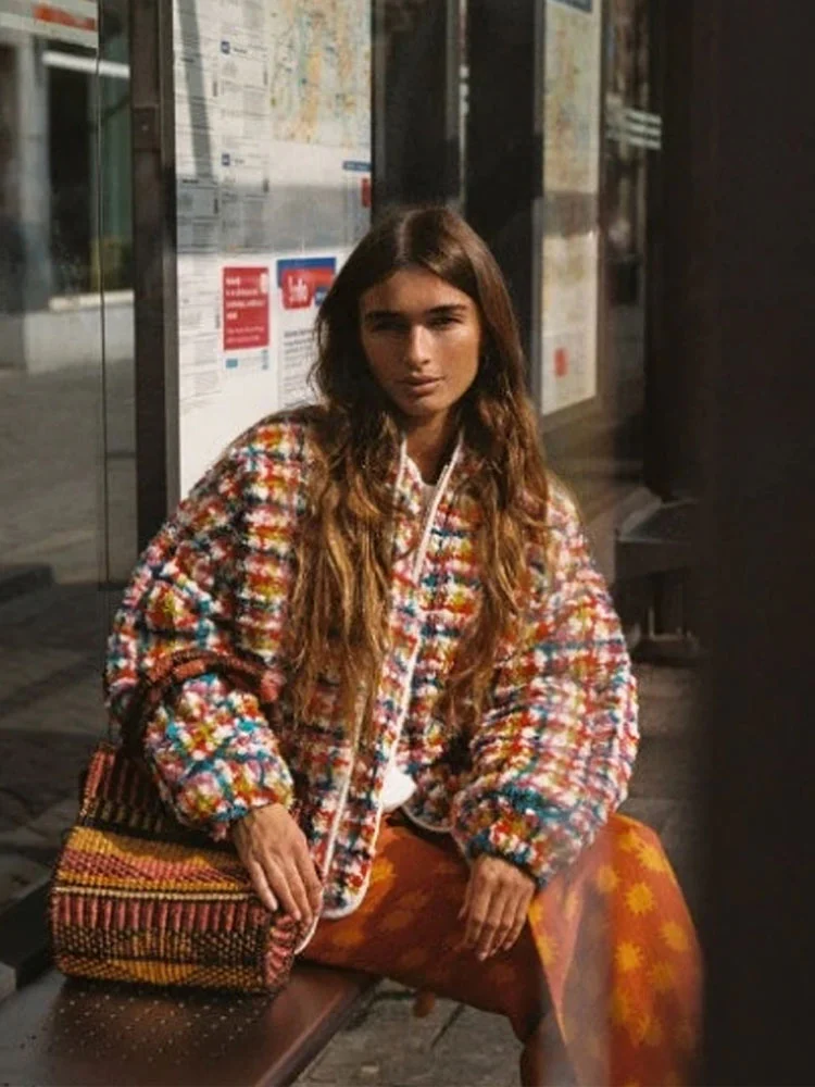 Efenbei fall 2025 Elegant Colorful Plush Warm Cotton Coats For Women Fashion Stand Collar Zipper Long Sleeves Jackets 2025 Lady Chic Thick Outwear