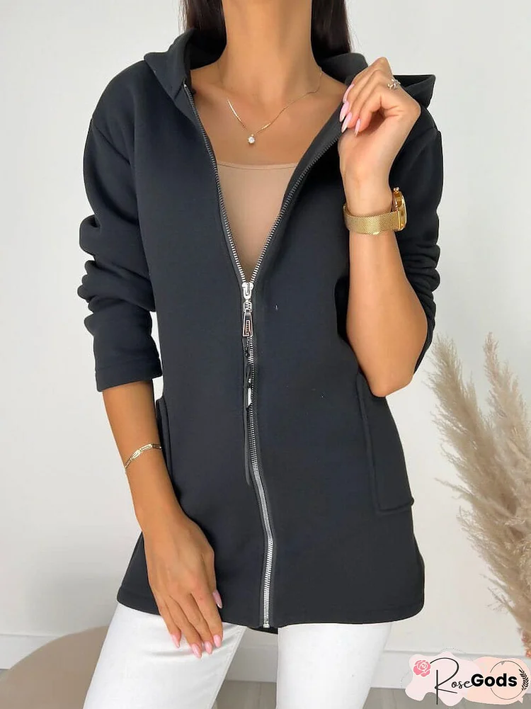 Casual Plain Oversized Hooded Jacket