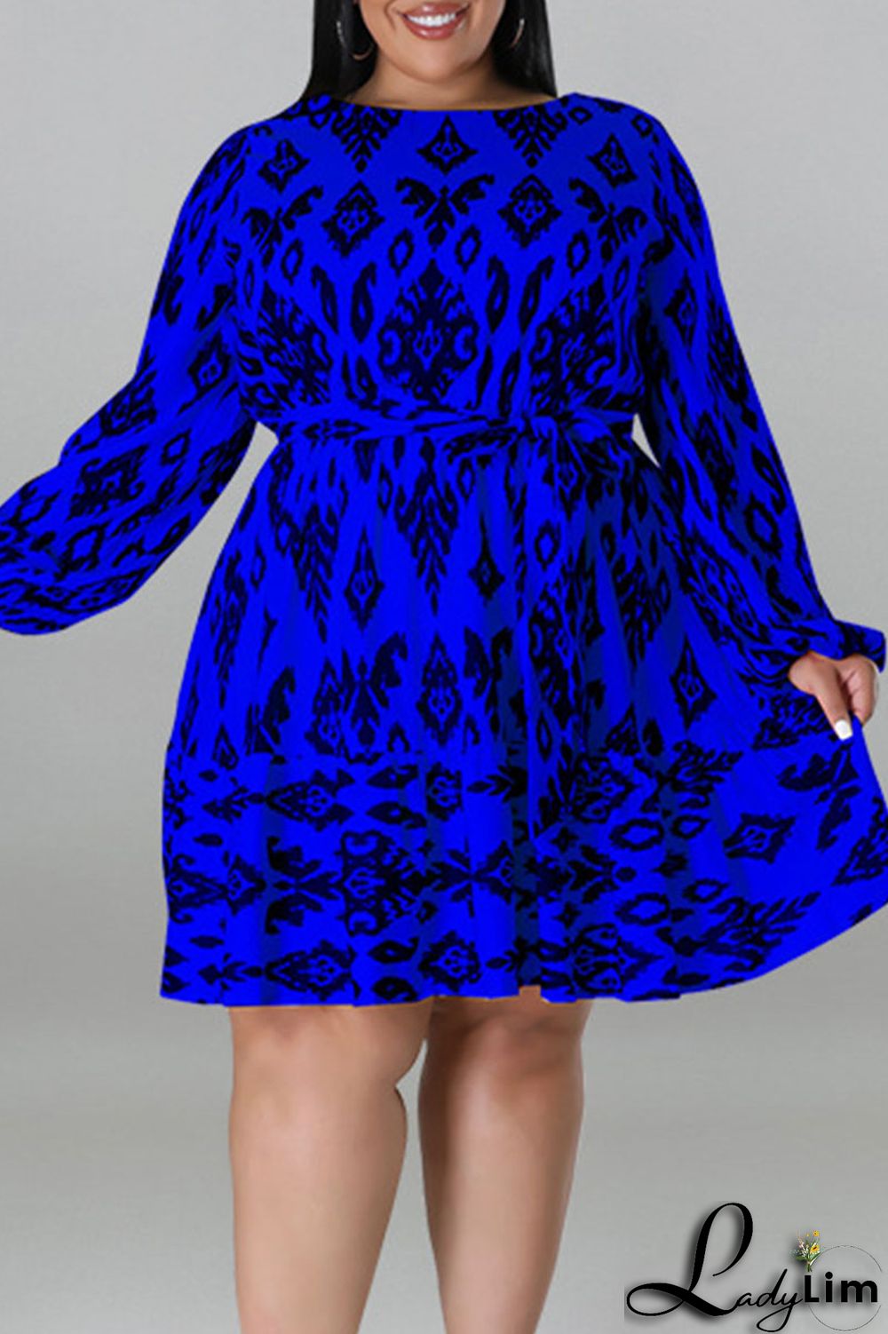 Light Apricot Casual Print Bandage Patchwork O Neck Straight Plus Size Dresses