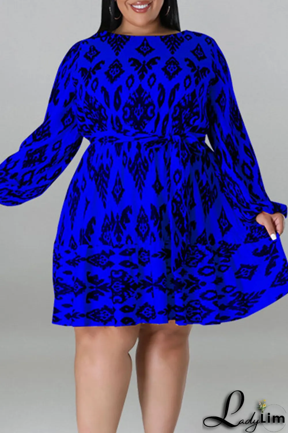 Light Apricot Casual Print Bandage Patchwork O Neck Straight Plus Size Dresses
