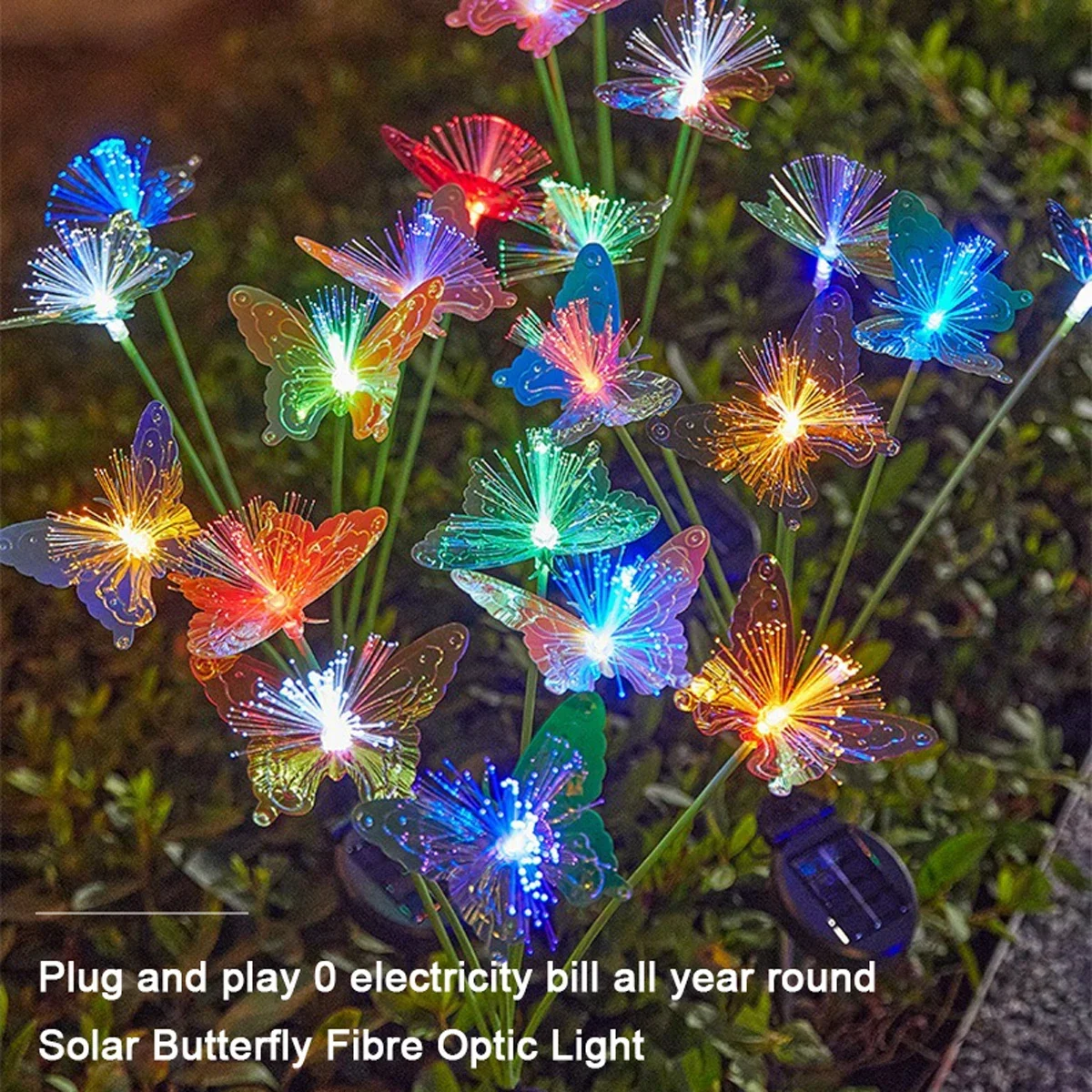 Tegooe Solar-Powered Butterfly Fiber Optic Garden Lights - Waterproof Color-Changing