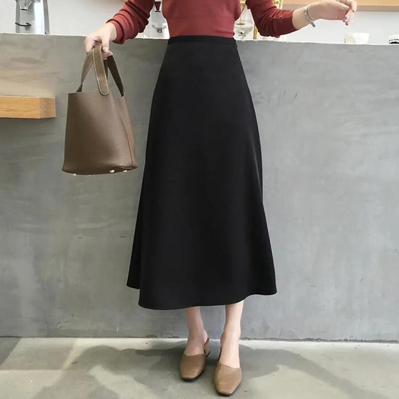 2021 Summer Elegant Women Skirt Ladies Satin Skirt Plain Shiny Vintage Skirts Solid Office High Waist Fashion Party Skirts chic