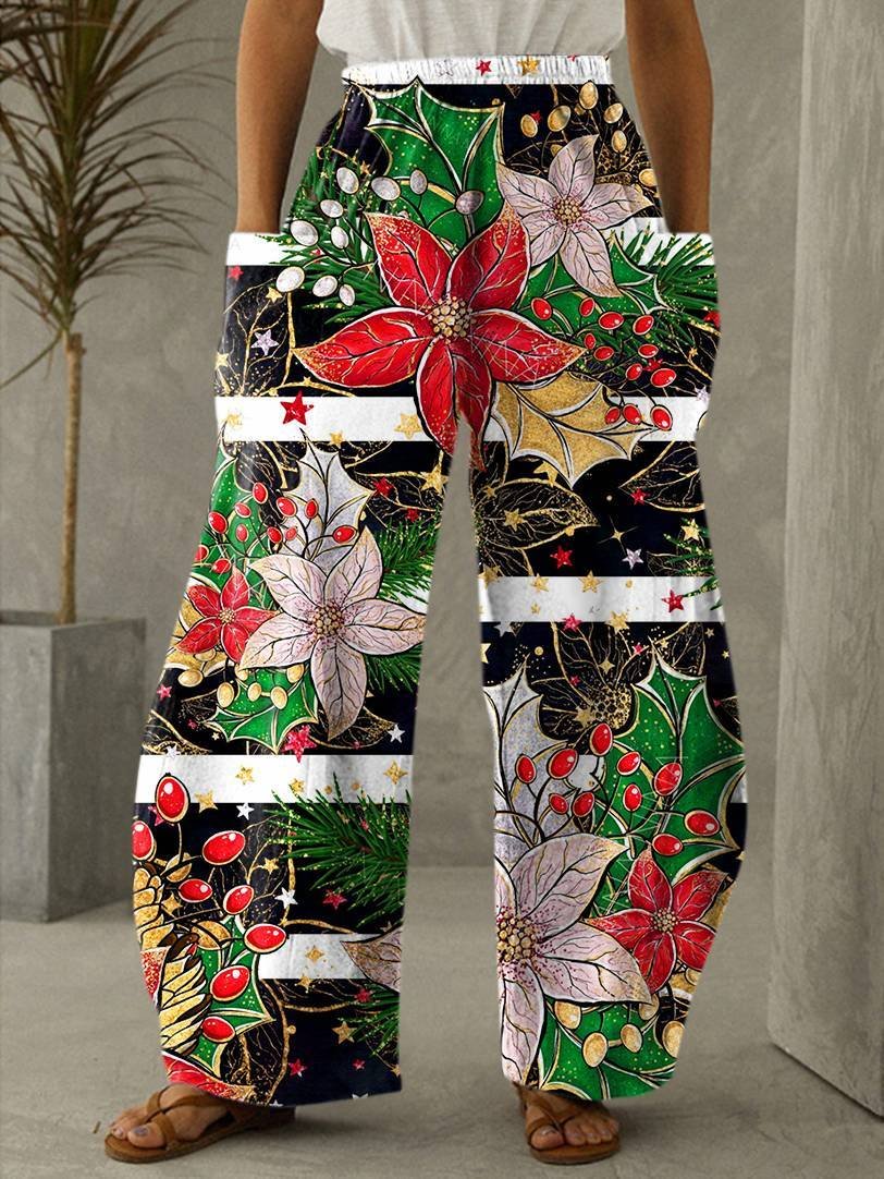 Christmas Print Vintage Casual Loose Pants