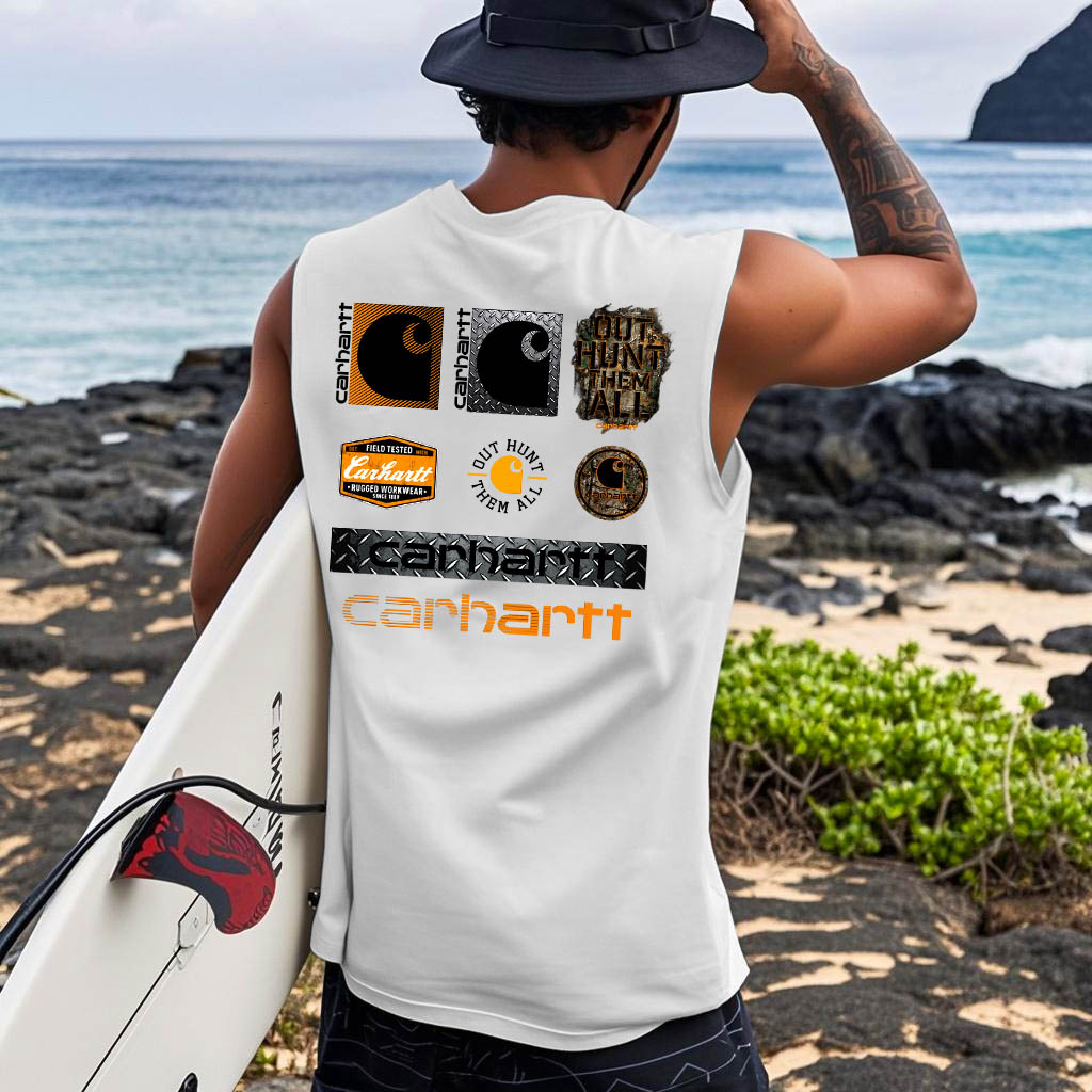 Men's Vintage Surf Print Crew Neck Sleeveless Tank Top / TECHWEAR CLUB / Techwear