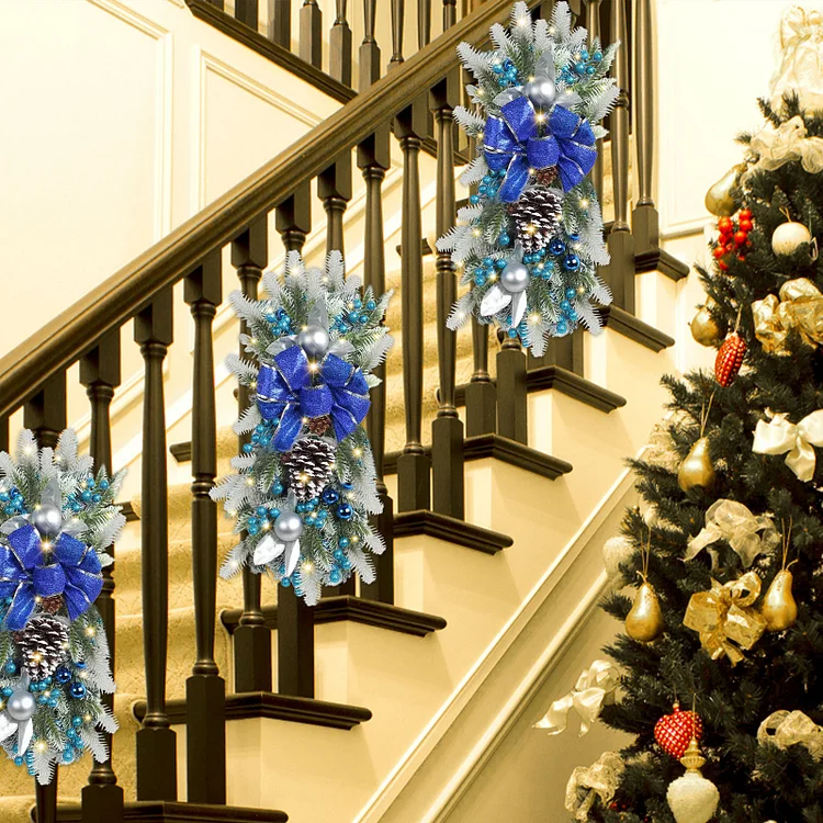 Artificial Christmas Decorations-The Cordless Prelit Stairway Swag Trim