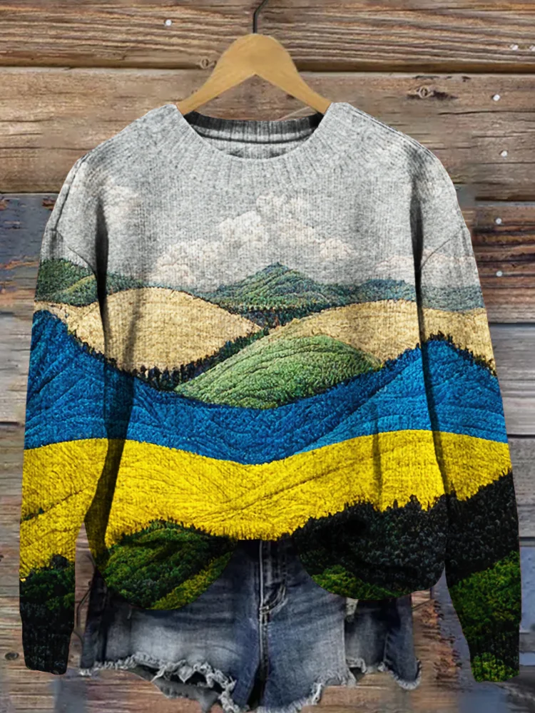 🔥kukelife🔥Gorgeous Landscape Graphic Cozy Knit Sweater