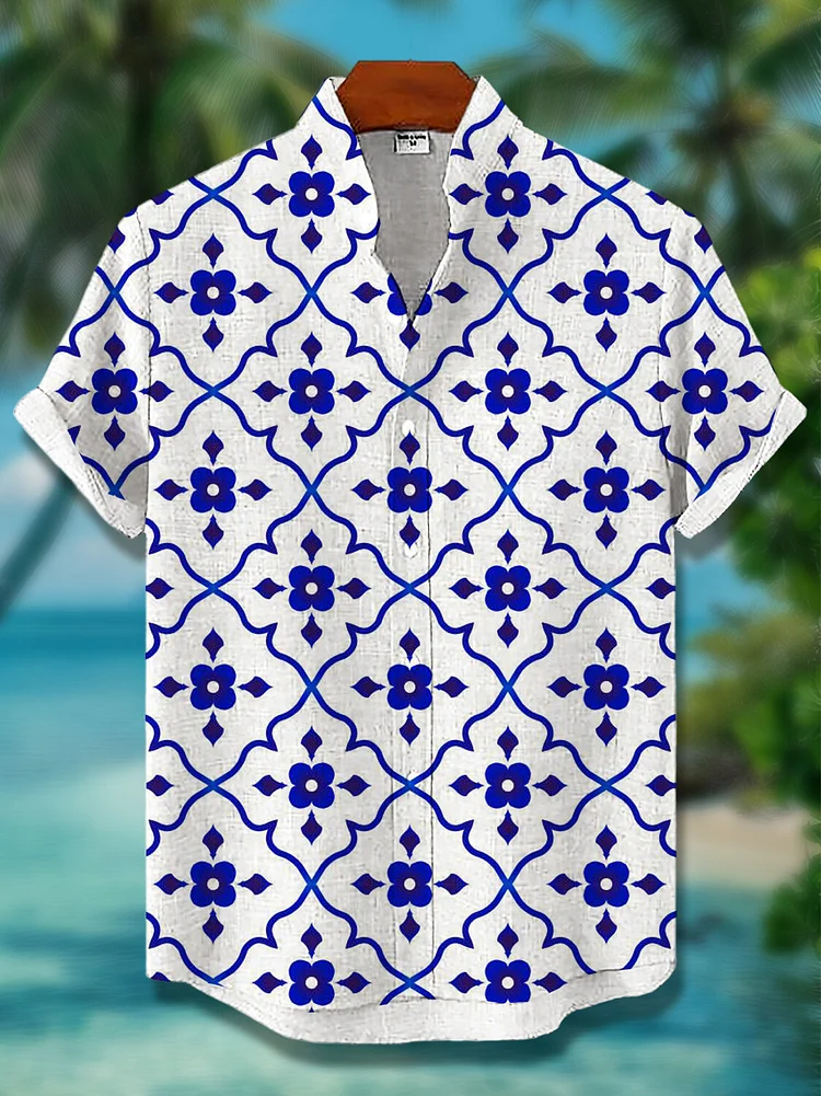 Men's Symmetric Geometric Pattern Print Short Sleeve Shirt