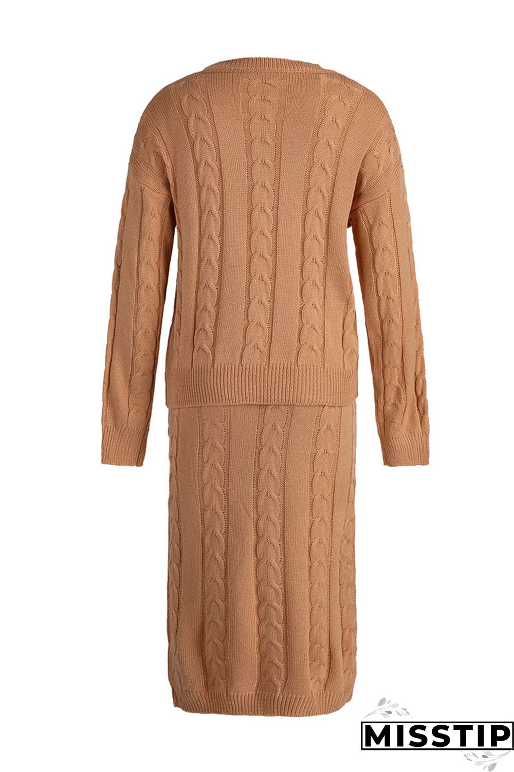 Apricot Fashion Casual Solid Patchwork O Neck Long Sleeve Two Pieces