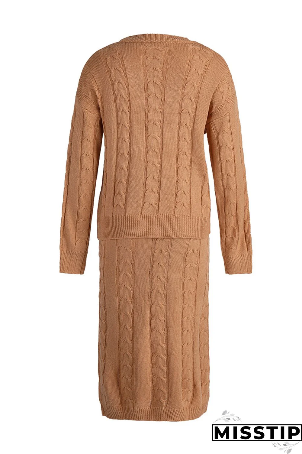 Apricot Fashion Casual Solid Patchwork O Neck Long Sleeve Two Pieces