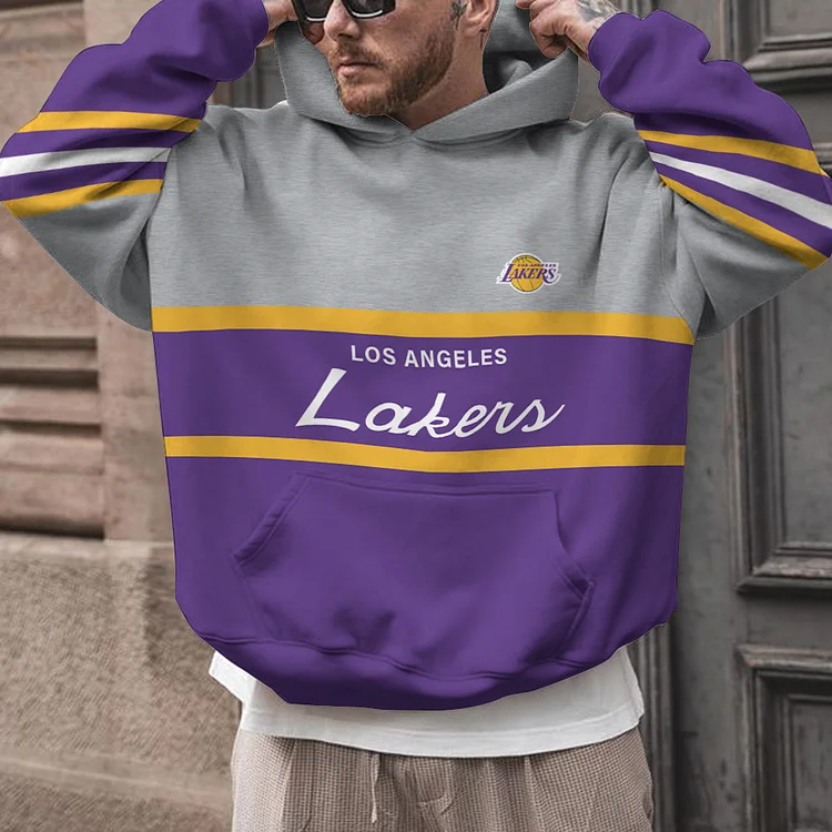 Los Angeles Lakers Printed Hooded Pocket Pullover Hoodie